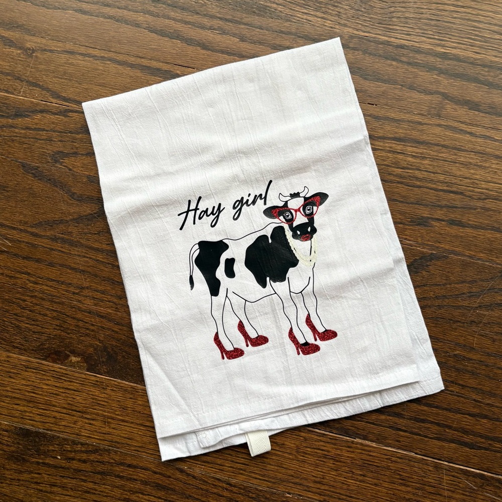 NWT Hay Girl Cow Tea Towel 100% Cotton